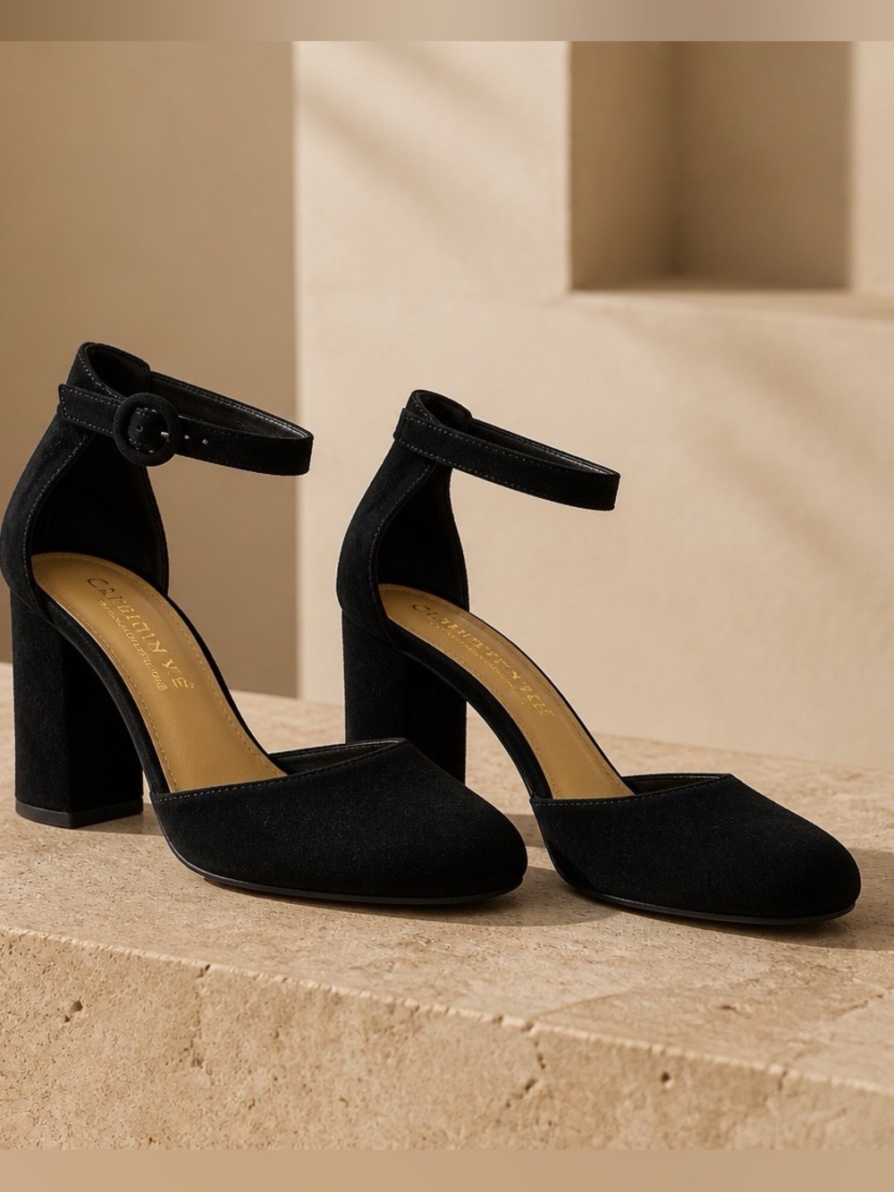 LC Lauren Conrad Black Ankle-Strap Block Heel Pumps